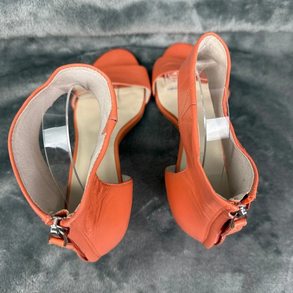 Kenneth Cole Reaction Orange‎ Leather Ankle Strap Wedge Heel Sandals 9.5M